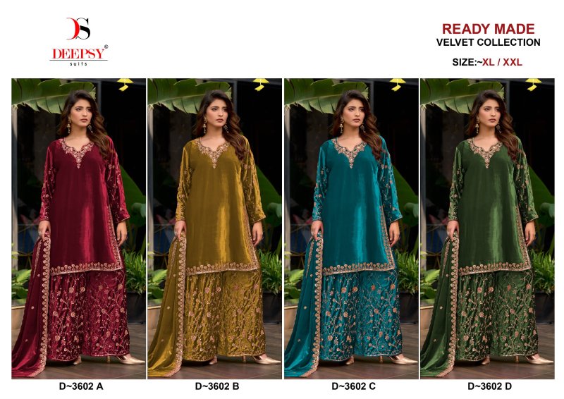 D 3602 A To D By Deepsy Ice Velevt Readymade Pakistani Suits
